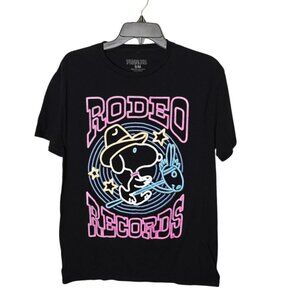 Snoopy Peanuts Neon Lights Cowboy Rodeo Black Tshirt Size S/M